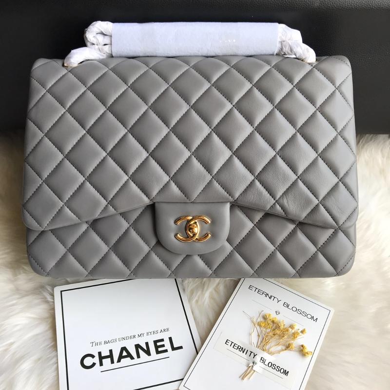 Chanel 2.55 Classic A58601 sheepskin gold buckle gray